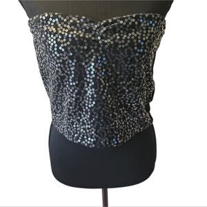 Strapless Black Fitted Sequin Tube Top By GLO Jeans Woman XL Chic Glam Clubwear